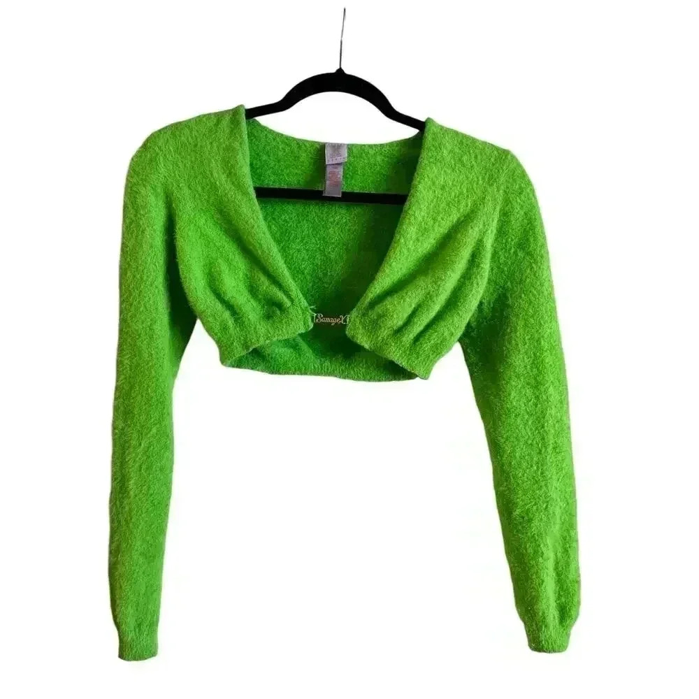 Savage X Fenty Neon Green Cropped V-Neck Sweater Shrug